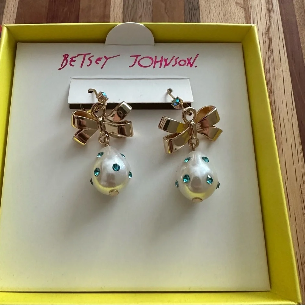 Betsey Johnson Easter Egg Pearl & Bow Earrings
